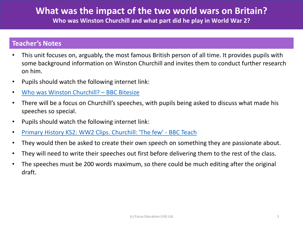 Who was Winston Churchill and what part did he play in World War 2? - Teacher's Notes