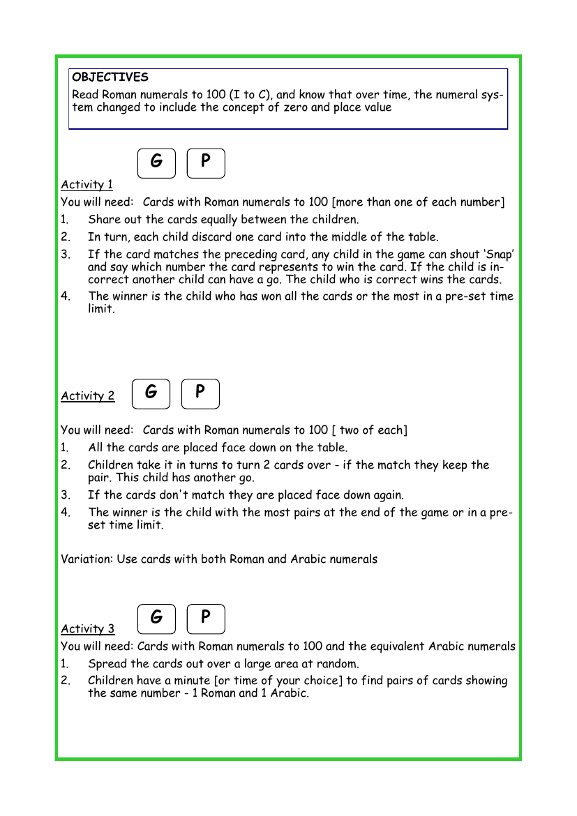 Reading Roman Numerals to 100 worksheet