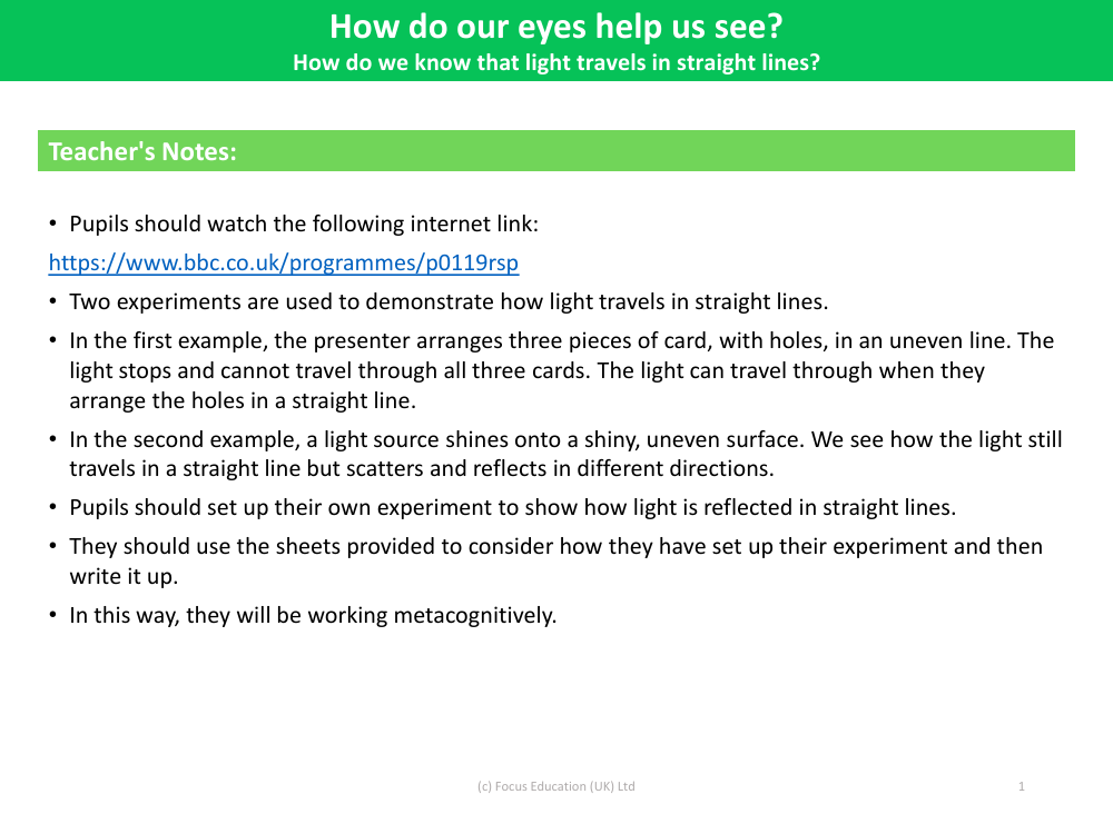 How do we know that light travels in a straight line? - Teacher's Notes