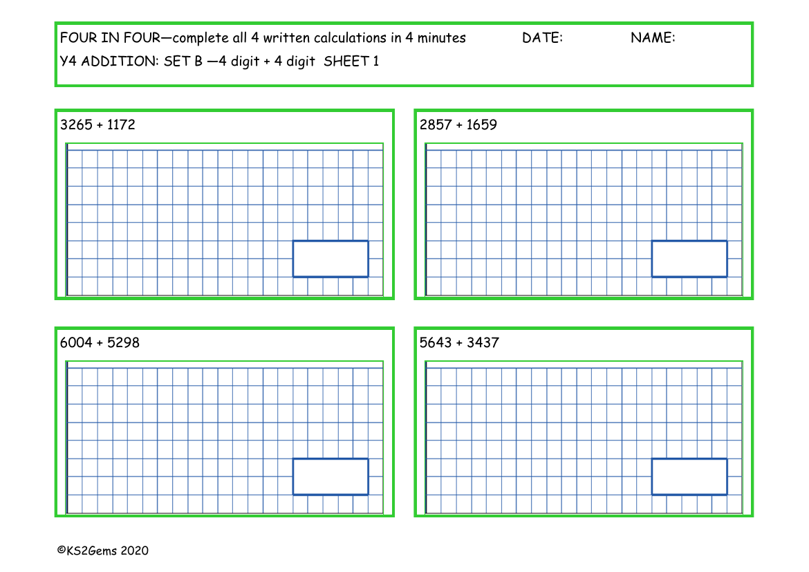 Four in Four -  Addition Set B - 4d + 4d