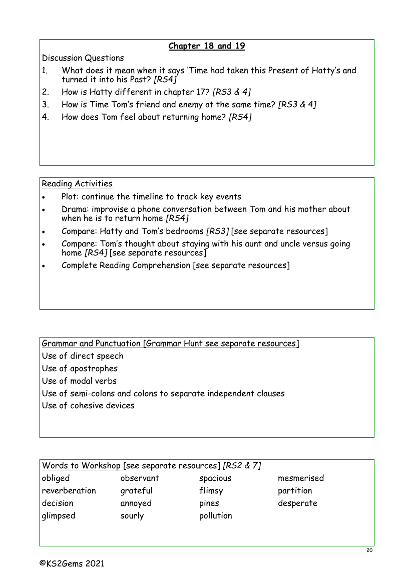 Tom's Midnight Garden - Chapter 18 and 19 - Worksheet