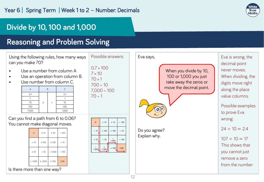 divide by 10 reasoning and problem solving