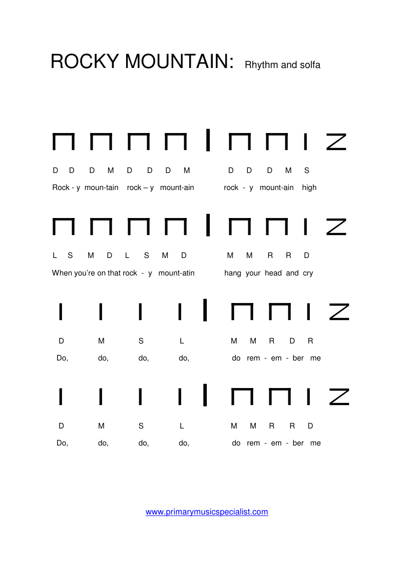Instrumental Year 6 Notations - Rocky mountain stick notation