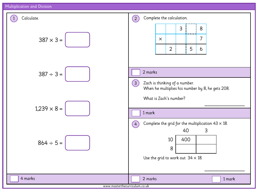 Multiplication and Division (2) - Assessment