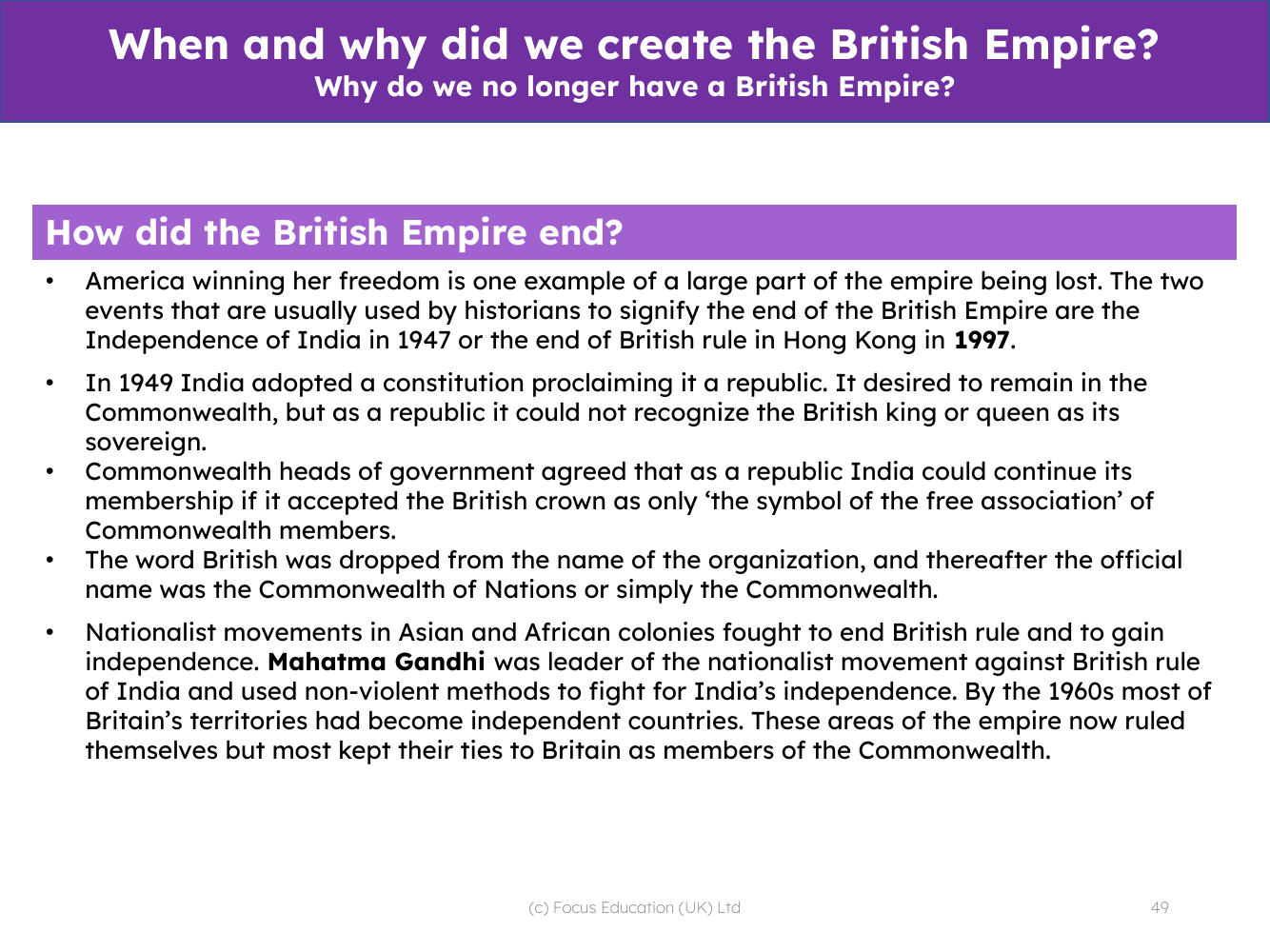 How did the British Empire end? - Info sheet