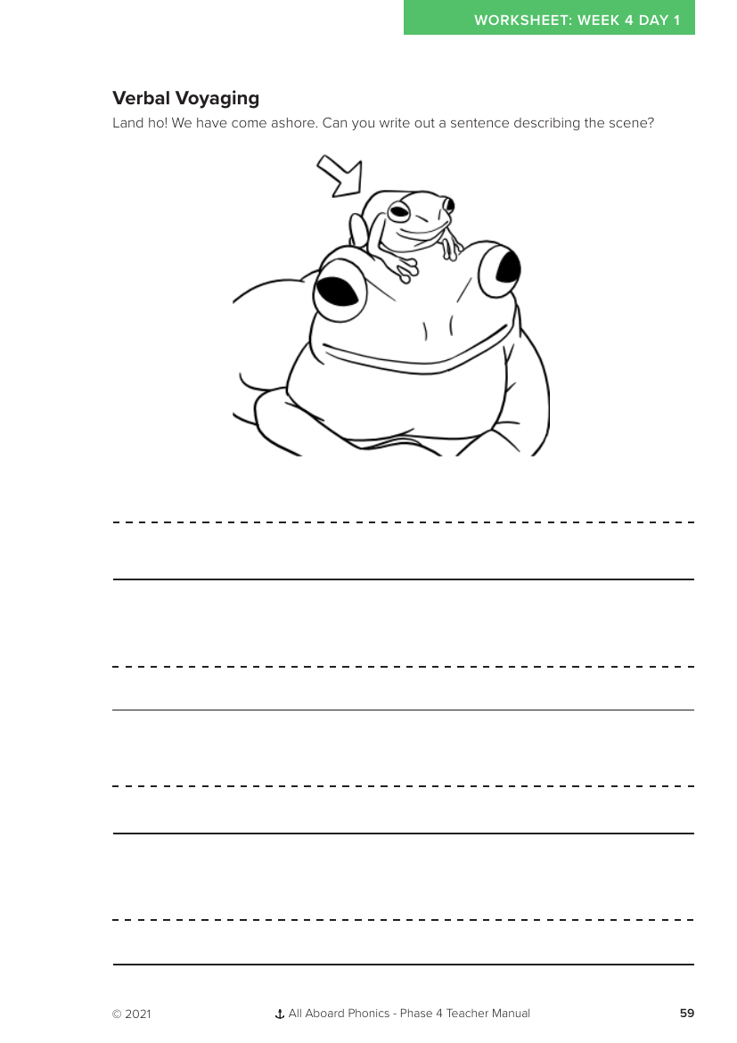 Week 4, lesson 1 Verbal Voyaging writing activity - Phonics Phase 4 - Worksheet