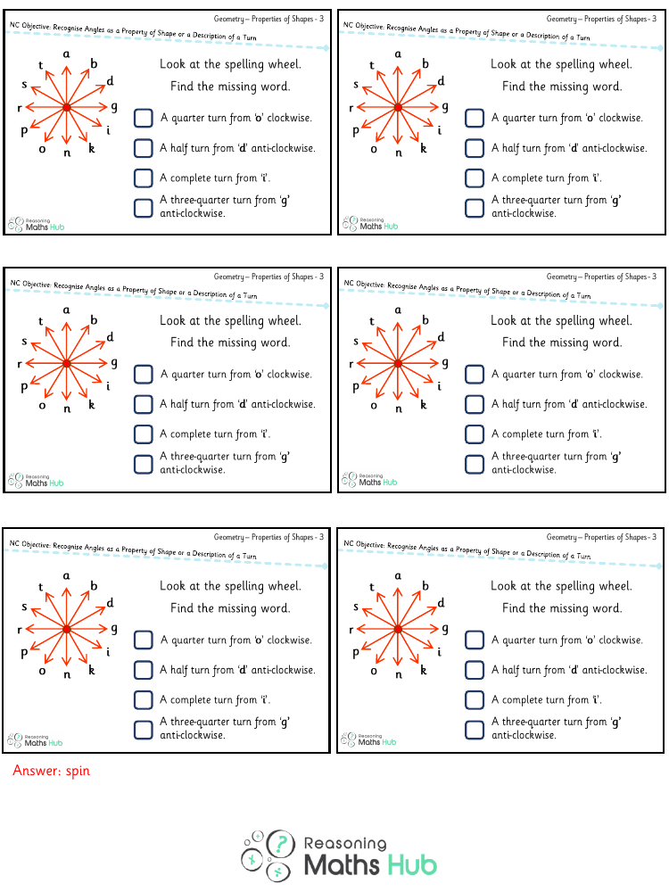 Recognise angles as a property of shape or a description of a turn 6 - Reasoning