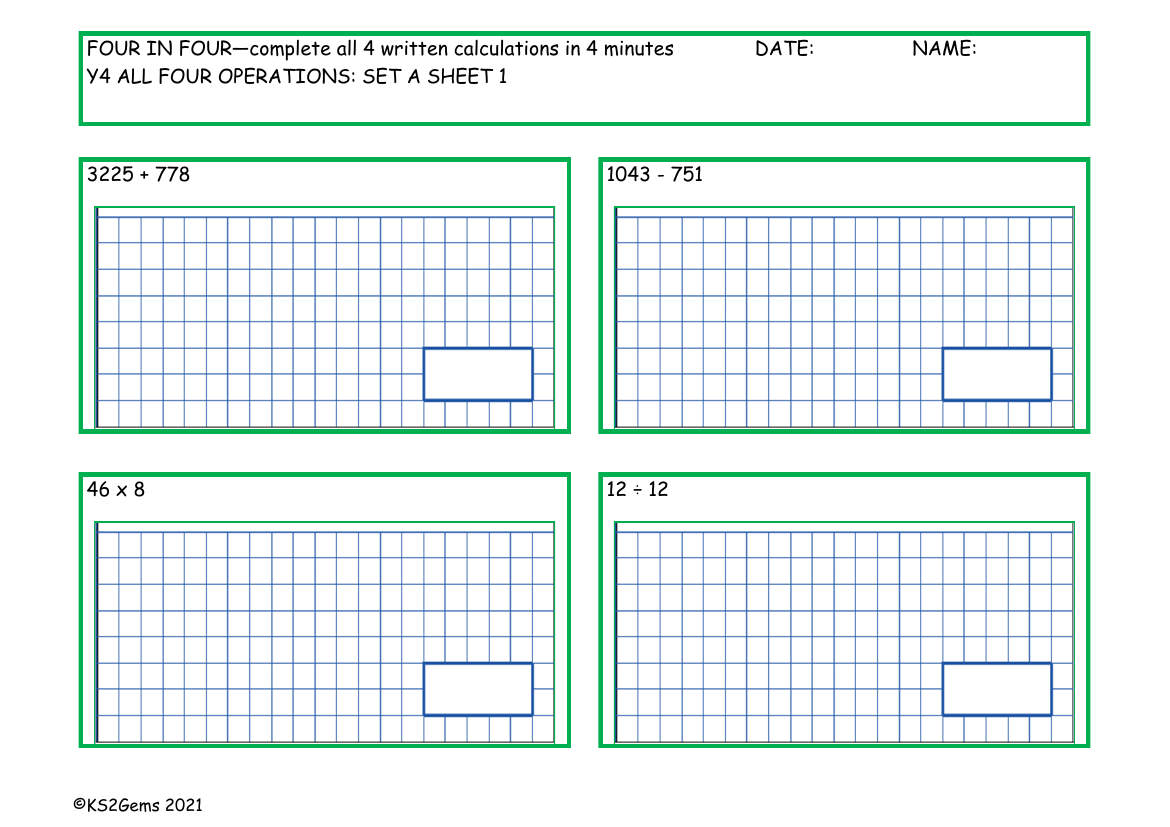 Four in Four - All Four Operations Set A