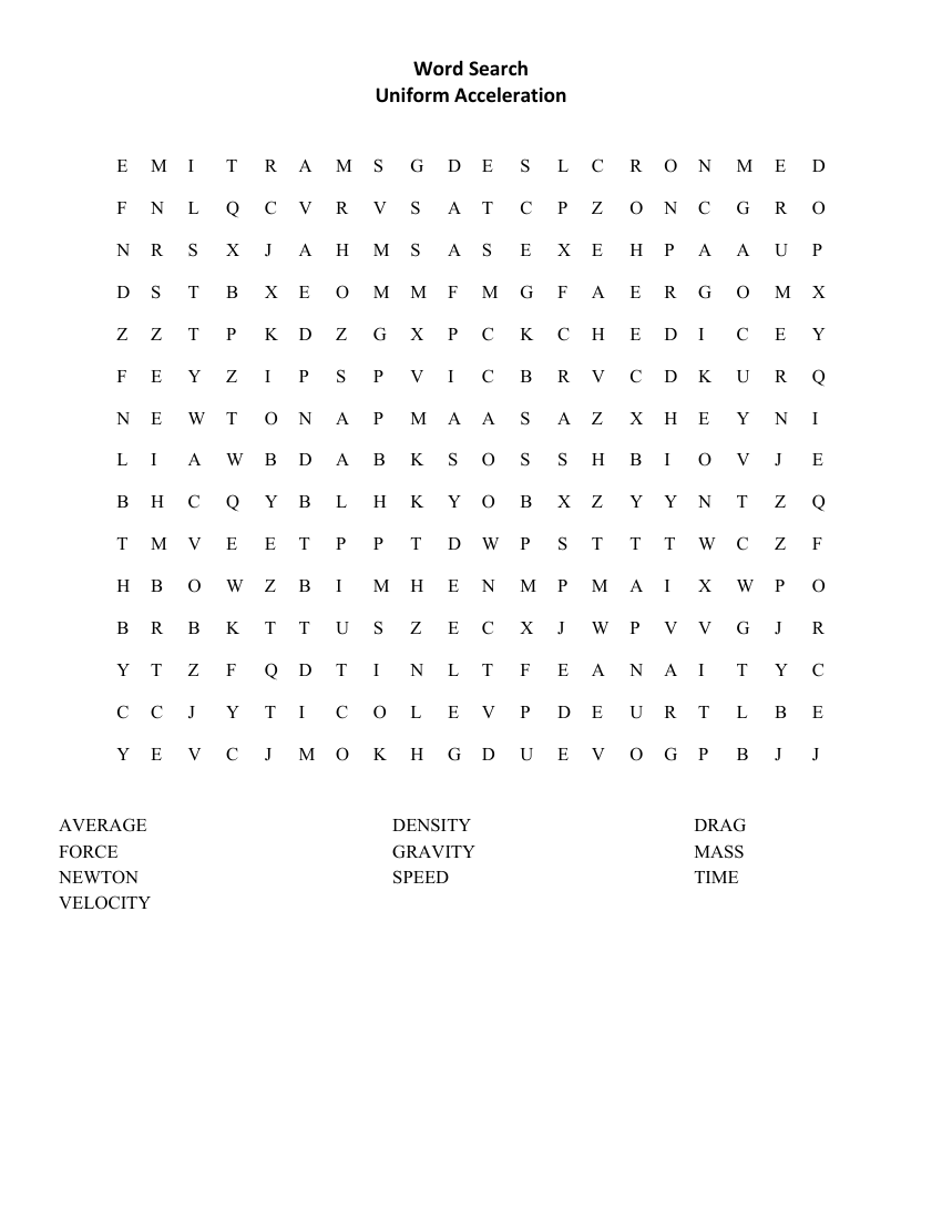 Uniform Acceleration - Word Search