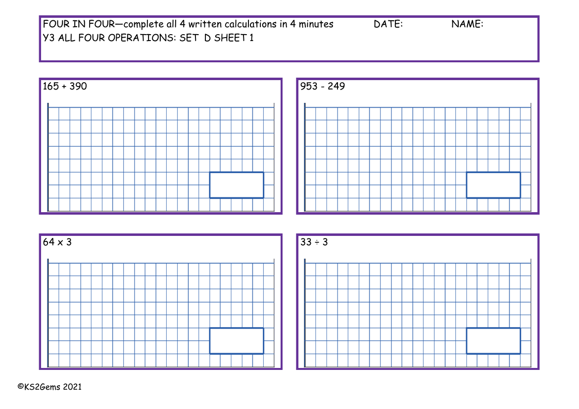 Four in Four - All Four Operations  Set D