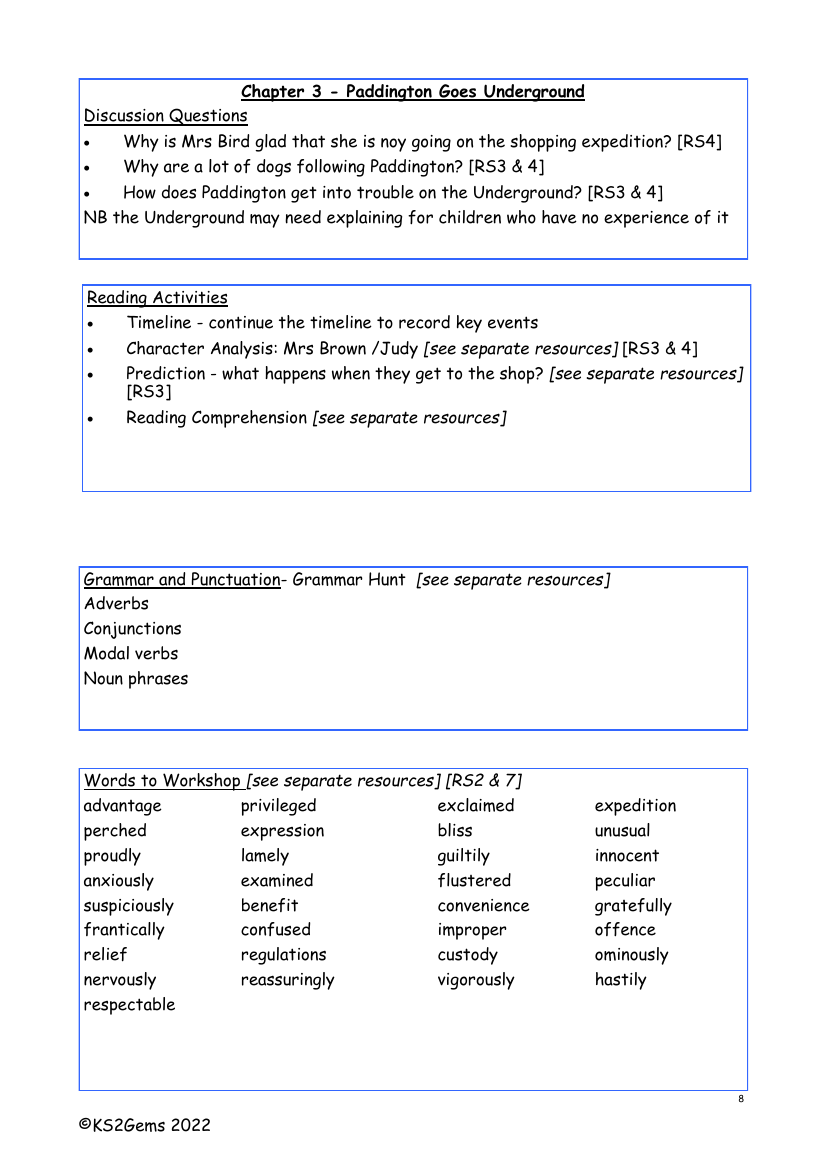 A Bear Called Paddington - Chapter 3 - Worksheet