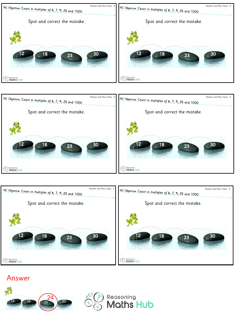 Count in multiples of 6, 7, 9, 25 and 1000 - Reasoning