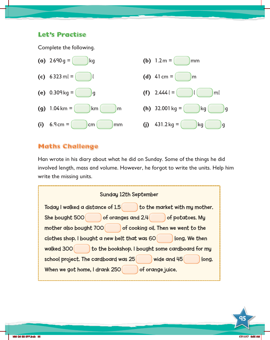 Max Maths, Year 6, Practice, Converting between units of measurement