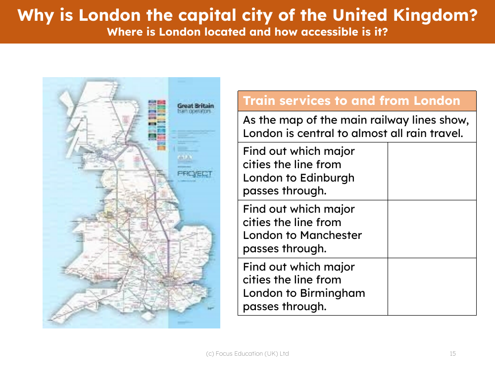 Train services to and from London - Worksheet