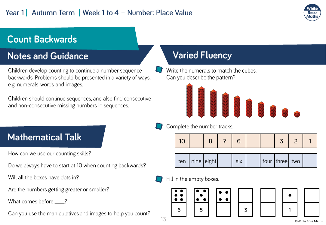 Count Backwards: Varied Fluency