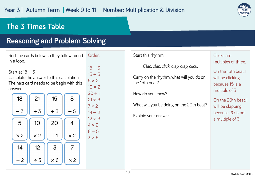 The 3 times table: Reasoning and Problem Solving | Maths Year 3