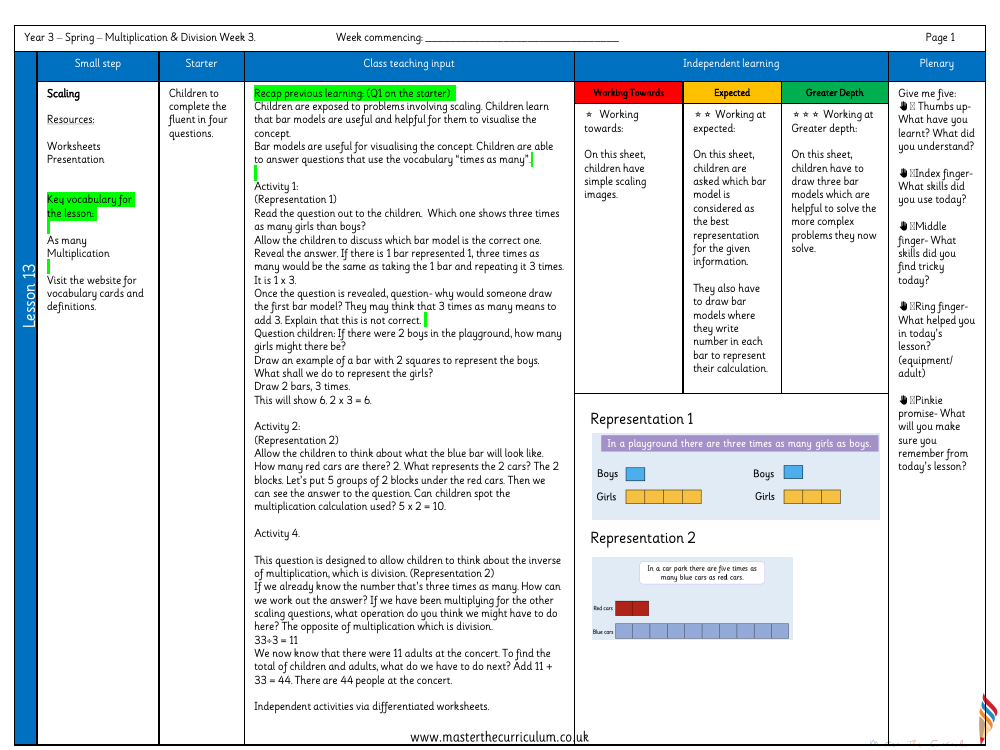 Multiplication and division - Scaling - Planning