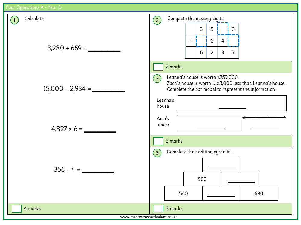 Addition, Subtraction, Multiplication and Division - Assessment (2)