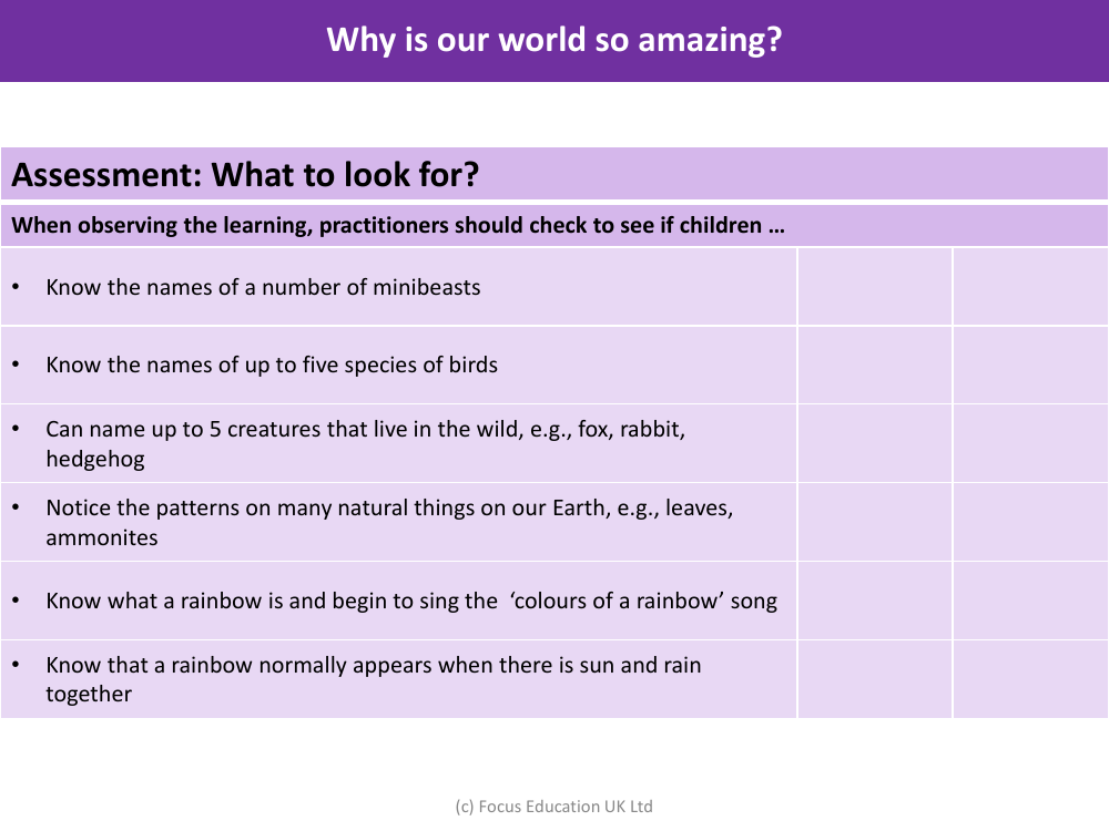 Assessment - Our amazing world - EYFS