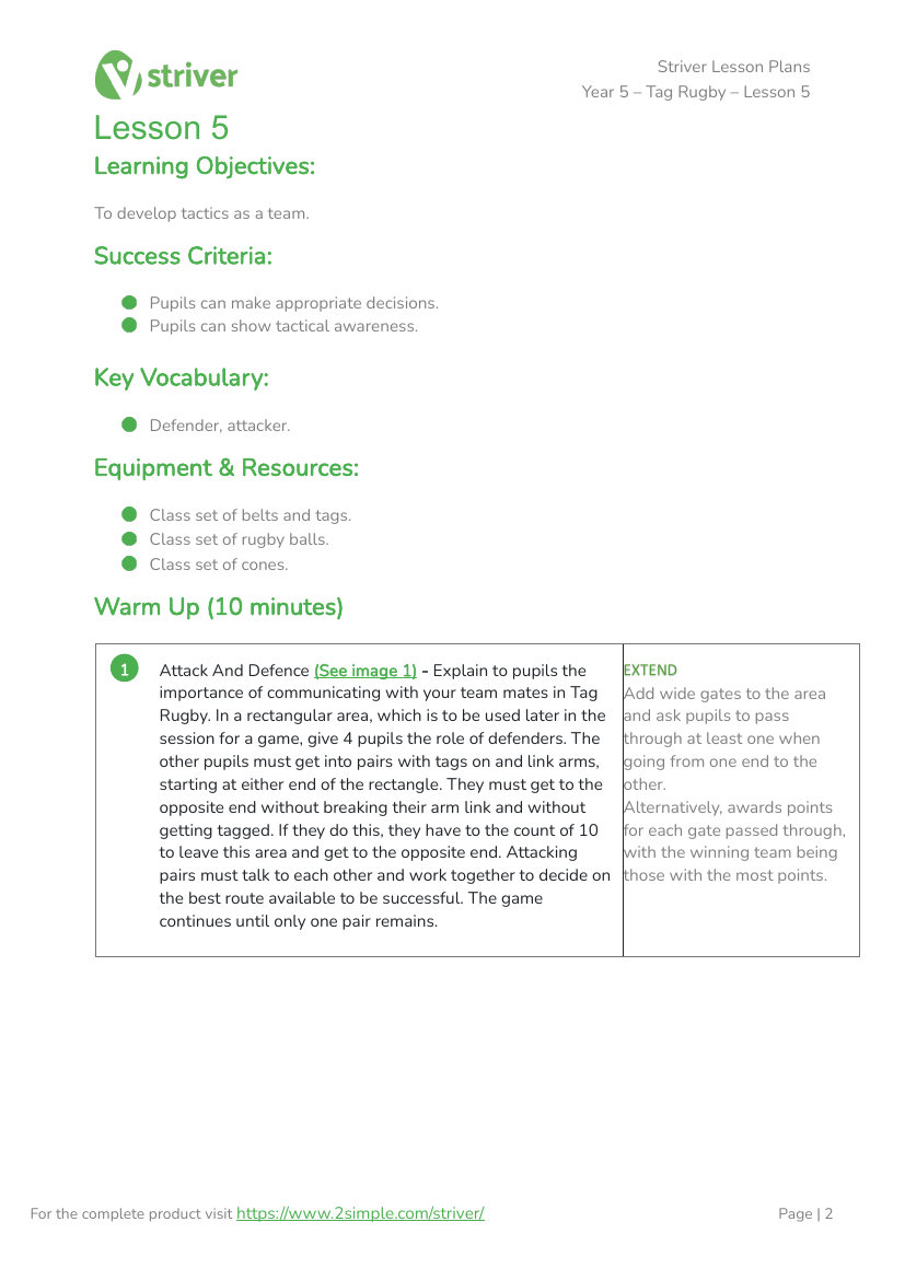 Tag Rugby - Lesson 5