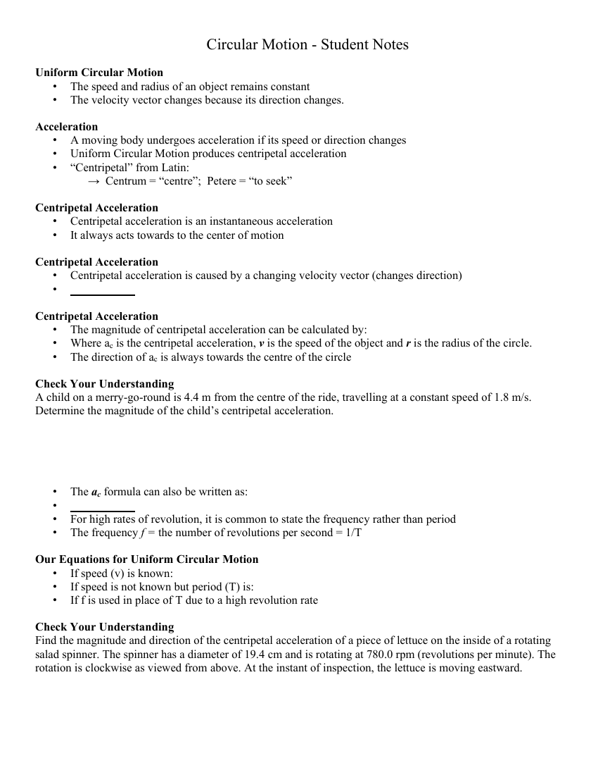 Circular Motion - Student Lesson Outline