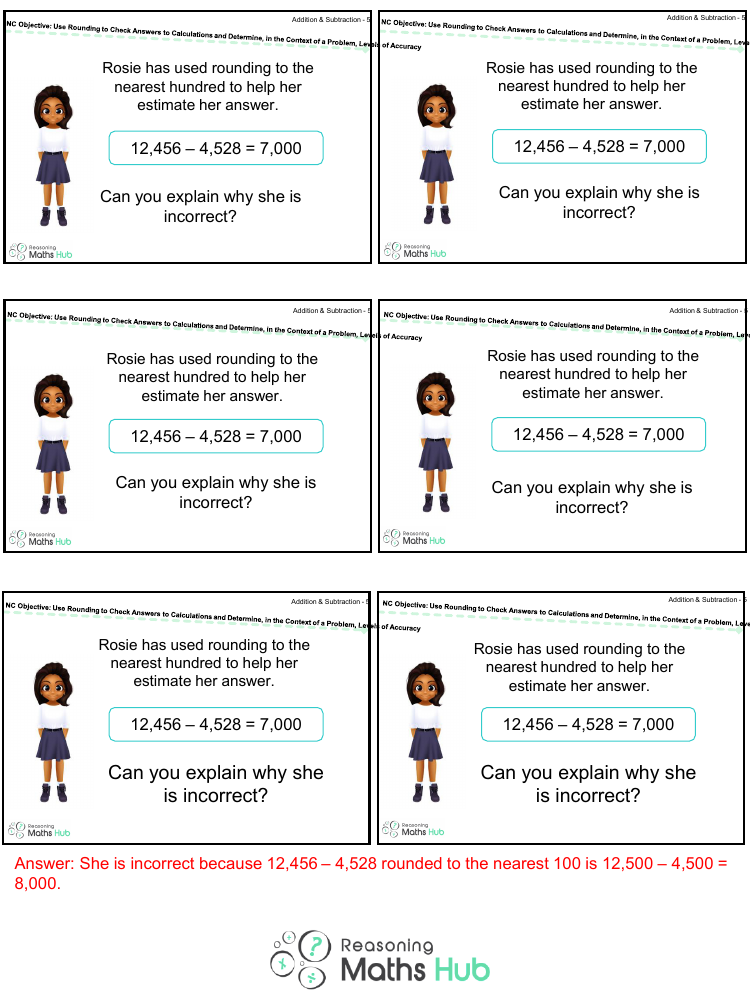 Use rounding to check answers to calculations - Reasoning