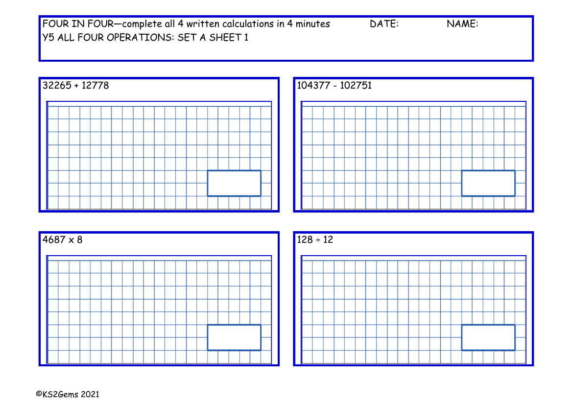 Four in Four All Four Operations Set A