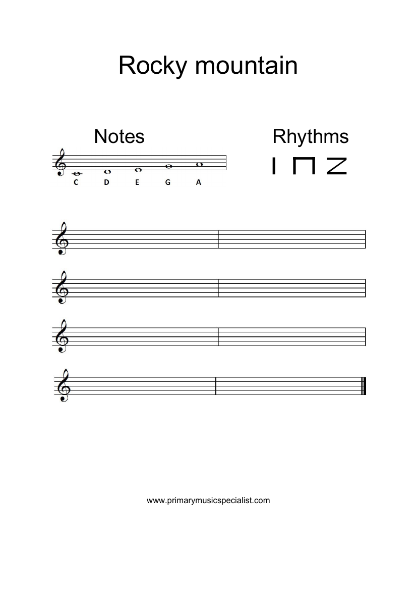 Instrumental Year 6 Stave Notation Sheets - Rocky mountain worksheet note names