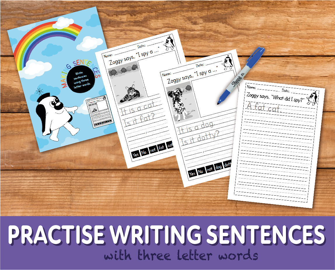 WORKSHEETS Practise Writing Sentences Using Three Letter Words (4-7 years) - Teacher Notes