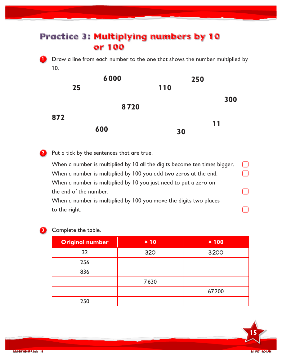 Max Maths, Year 5, Work Book, Multiplying numbers by 10 or 100