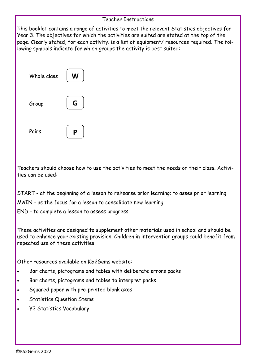 Statistics teacher instructions