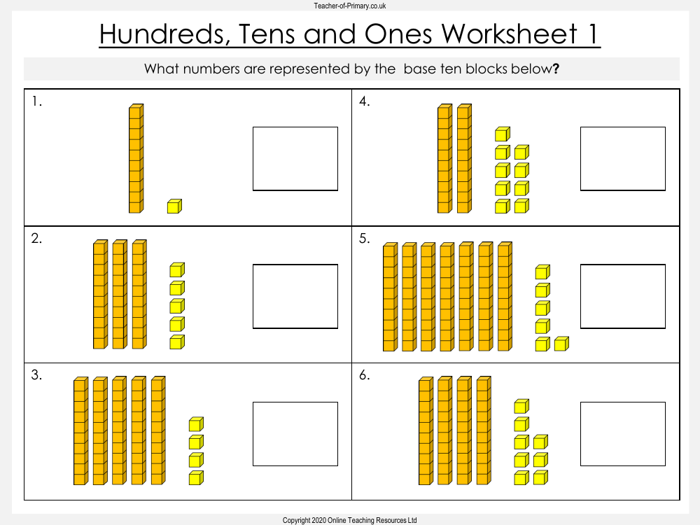 Place Value - Hundreds, Tens and Ones - Worksheet