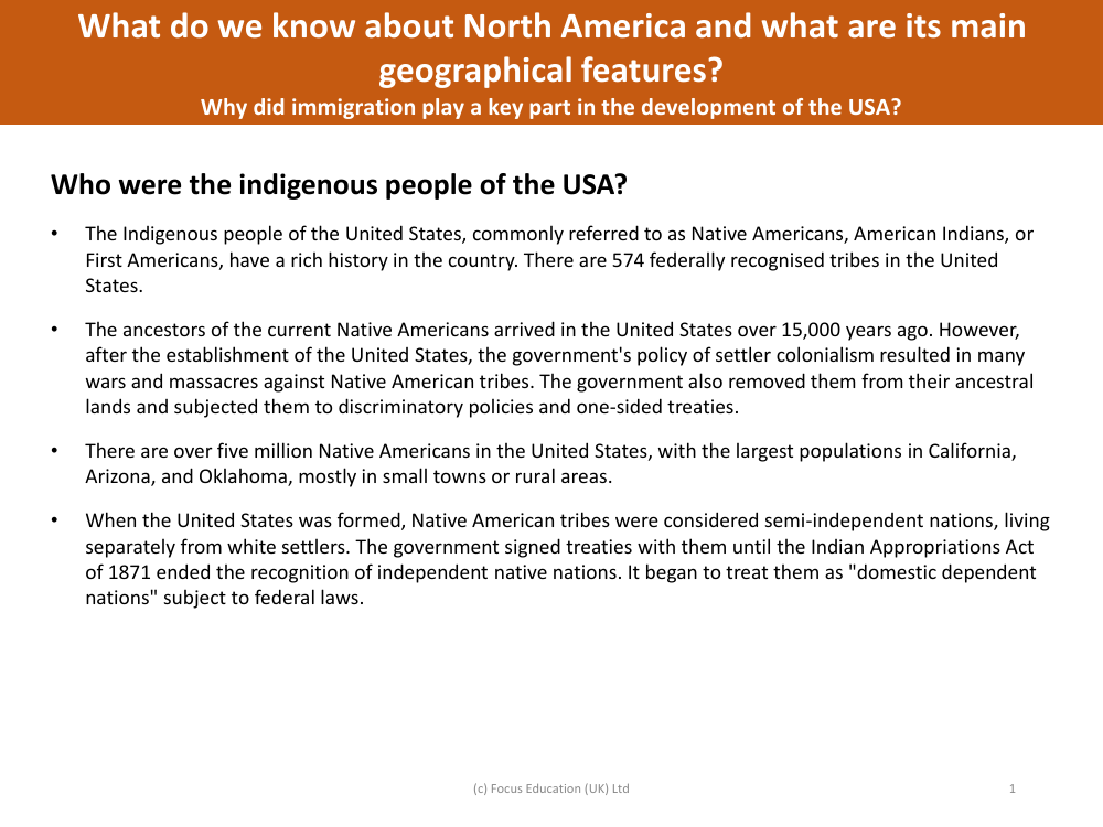 Who were the indigenous people of the USA? - Info sheet