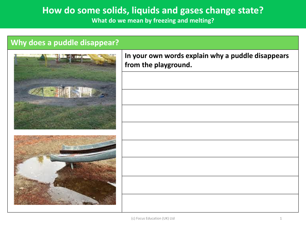 Why does a puddle disappear? - Worksheet - Year 4