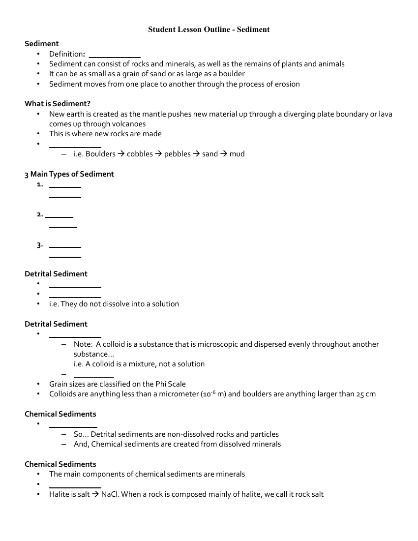 Sediments - Student Lesson Outline