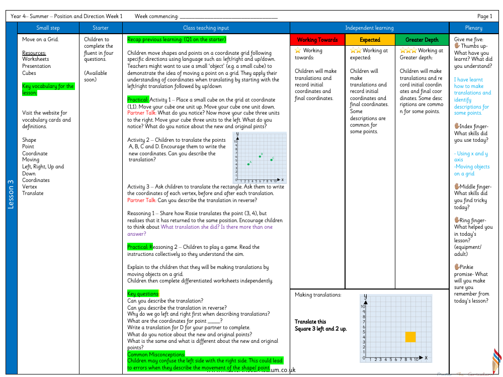 Position and Direction - Move on a Grid - Planning