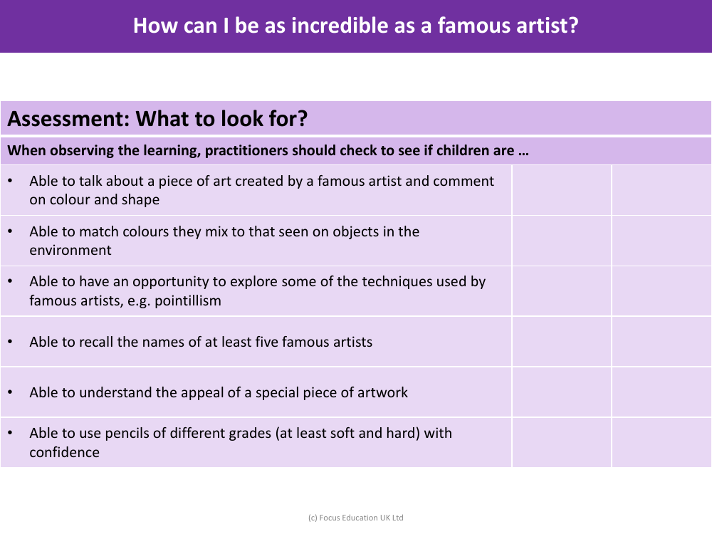 Assessment - Art 3 - EYFS