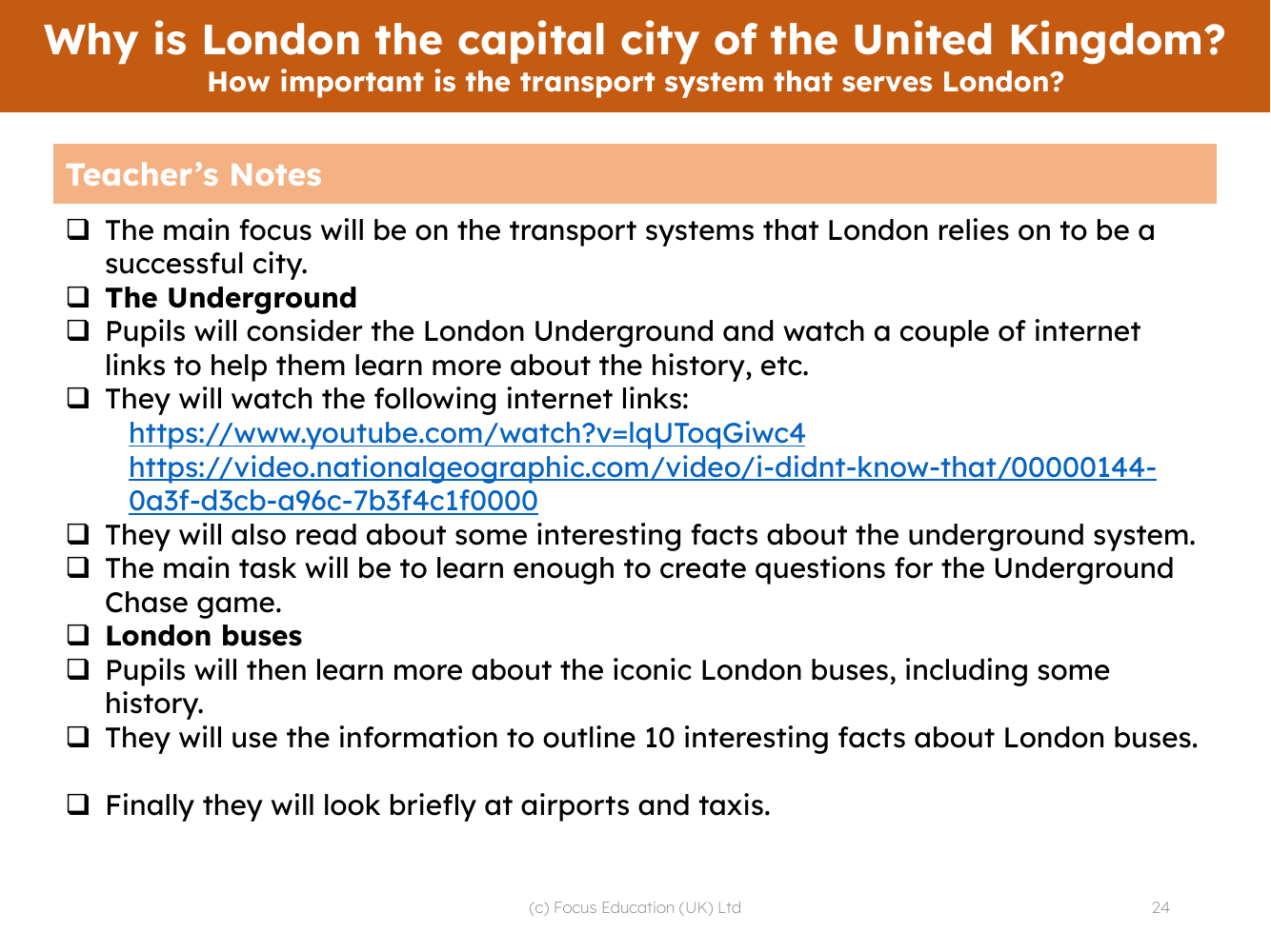 How important is the transport system that serves London? - Teacher notes