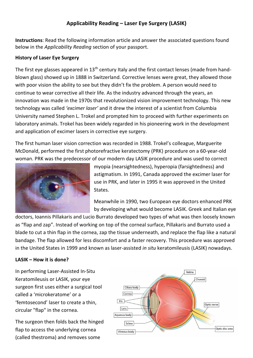 The Human Eye - Applicability Reading