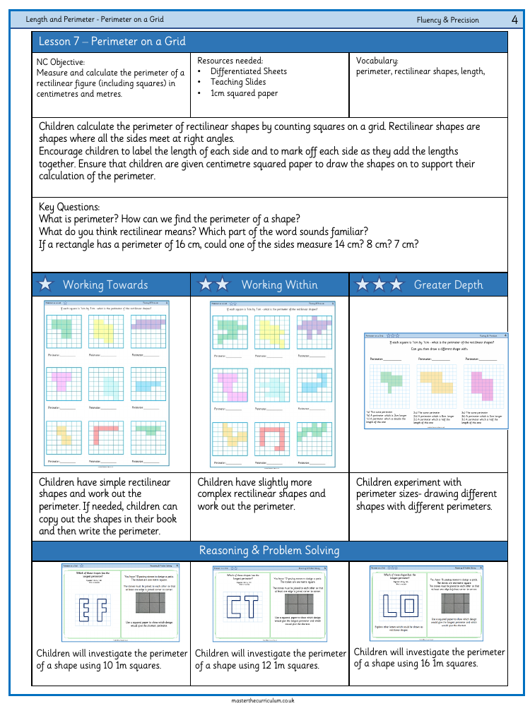 Measurement Length and Perimeter - Perimeter on a Grid - Worksheet