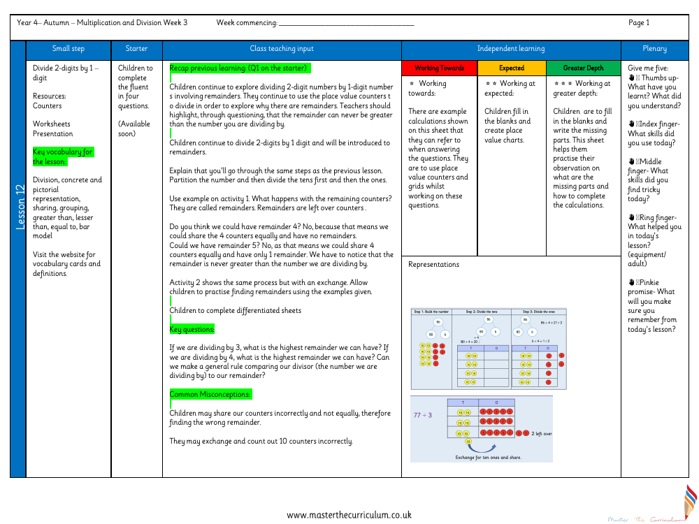 Multiplication and Division - Divide 2-digits by 1-digit (2) - Planning
