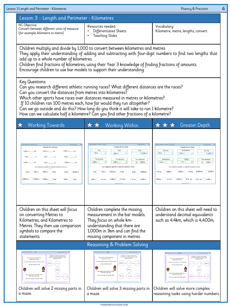 Measurement Length and Perimeter - Kilometres - Worksheet