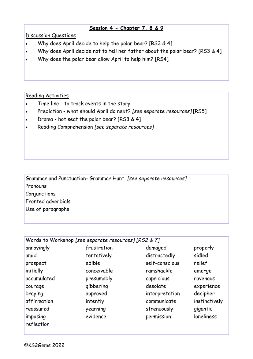 The Last Bear - Session 4 - Worksheet