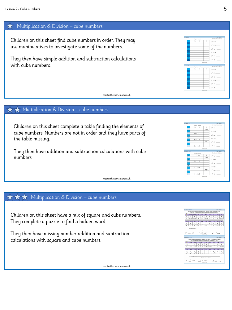 Multiplication and Division (1) - Cube numbers - Worksheet