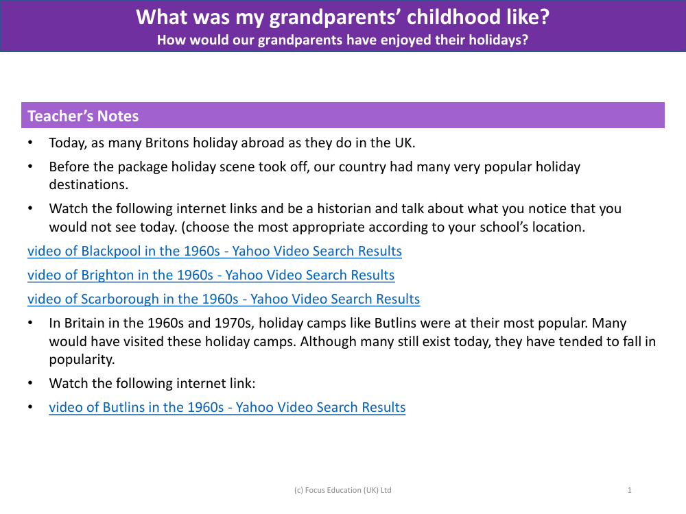 How would our grandparents have enjoyed their holidays? - Teacher notes