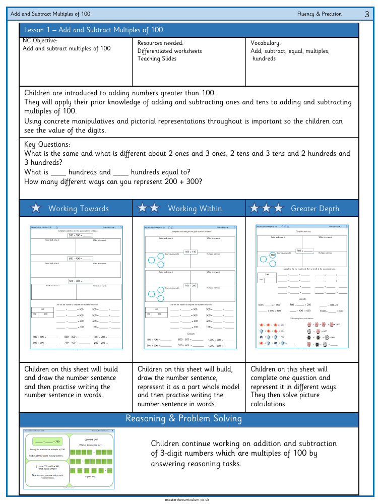 Addition and subtraction - Add and subtract multiples of 100 - Worksheet