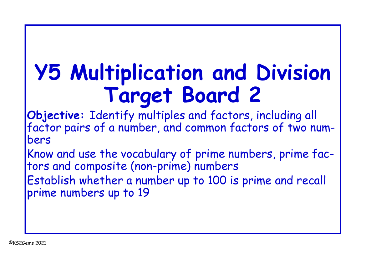 Multiplication and Division Target Board - Factors, Multiples and Prime Numbers