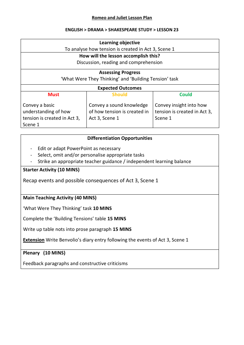 Romeo & Juliet Lesson 16: Act 2 - Lesson Plan