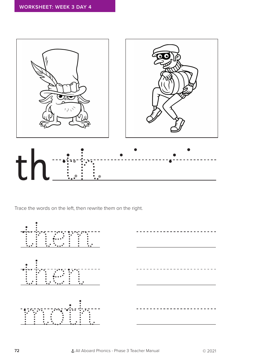 Week 3, lesson 4 Letter formation - "th" - Phonics Phase 3  - Worksheet