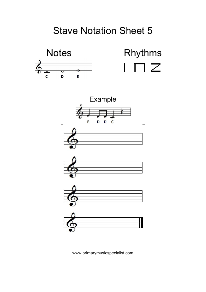 Pitch -  Stave Notation Sheet Note Names 5